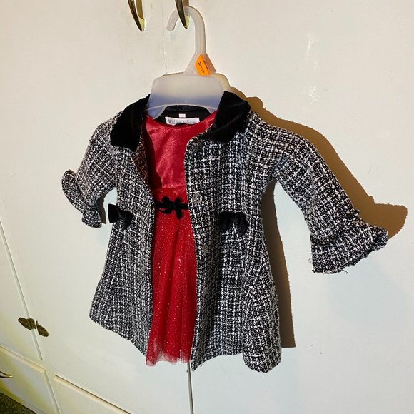 Nannette Baby Other - Nannette 2pc. Baby Girl Black & White Coat / Red Dress & Black Shoes